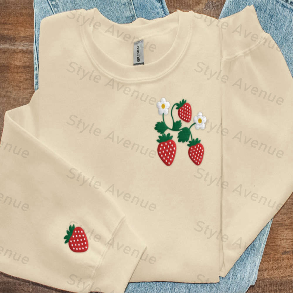 Strawberry Embroidered Sweatshirt 2D Crewneck Sweatshirt For Family.jpg