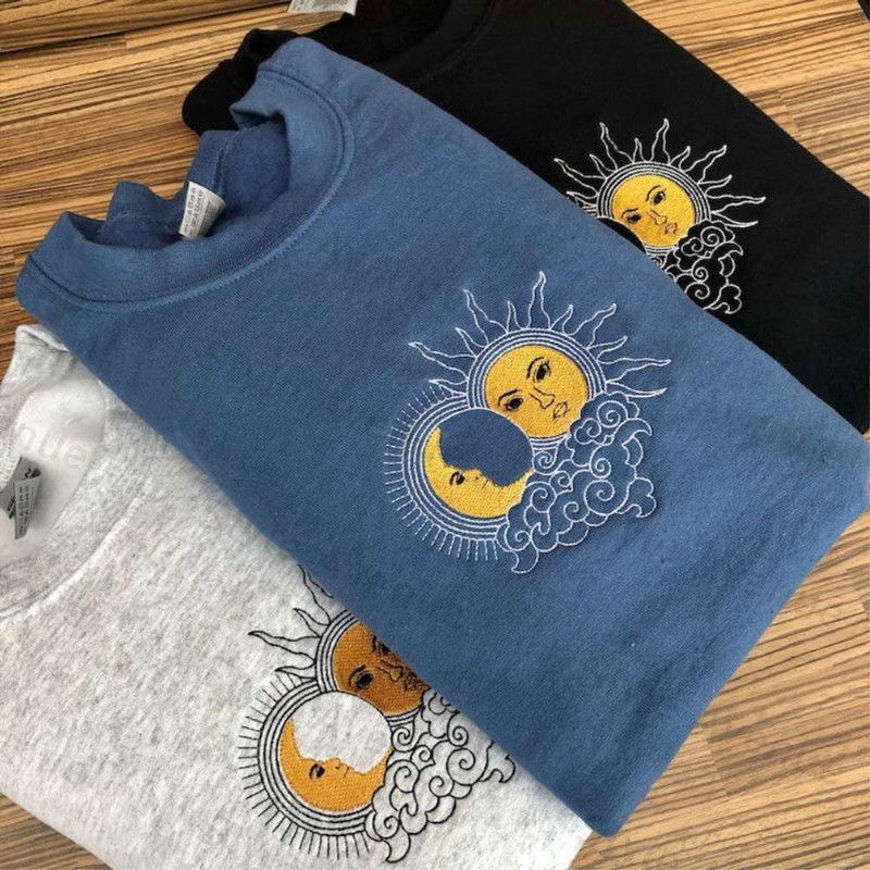 Sun and Moon Embroidered Sweatshirt 2D Crewneck Sweatshirt Best Gift For Family.jpg