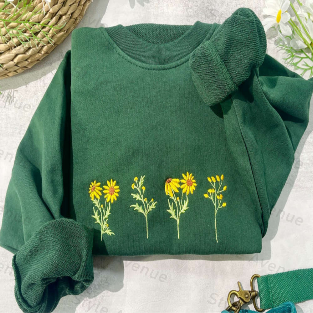 Sunflower Embroidered Sweatshirt 2D Crewneck Sweatshirt For Men Women.jpg