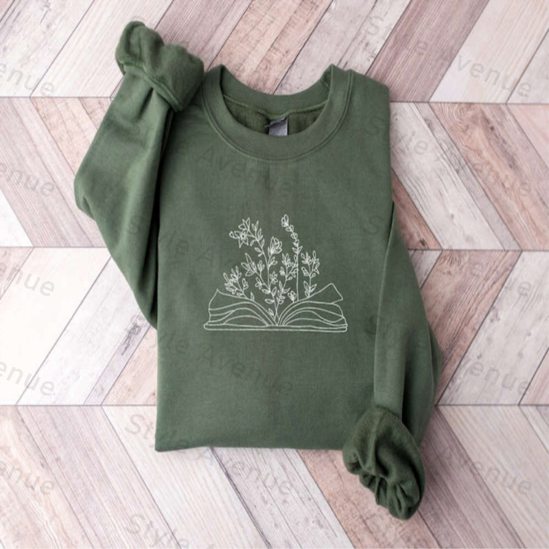 Wildflower Book Embroidered Sweatshirt 2D Crewneck Sweatshirt For Family.jpg