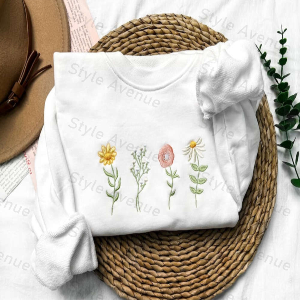 Wildflowers Embroidered Sweatshirt 2D Crewneck Sweatshirt Best Gift For Family.jpg