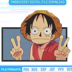 luffy funny say hi embroidery design instant download