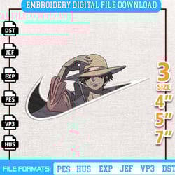 nike luffy anime embroidery design, nike anime embroidery design