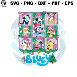 blue dog and family christmas cartoon svg digital files