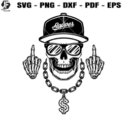 rapper cool skull svg, rapper skull svg, skull middle finger