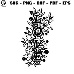 love word with flower svg, love quote svg, love with flower