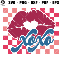 xoxo lips checkered svg, groovy valentines svg, retro