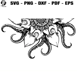 half octopus mandala svg, octopus tentacle svg, kraken svg