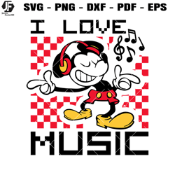 mouse headphones svg, i love music svg, checkered mouse