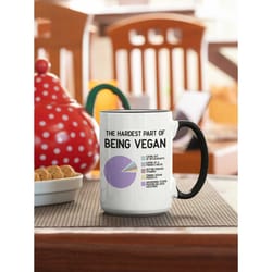 funny vegan mug, vegan gifts, plant base protein, vegan protein joke, hardest part of being vegan, vegan definition, get