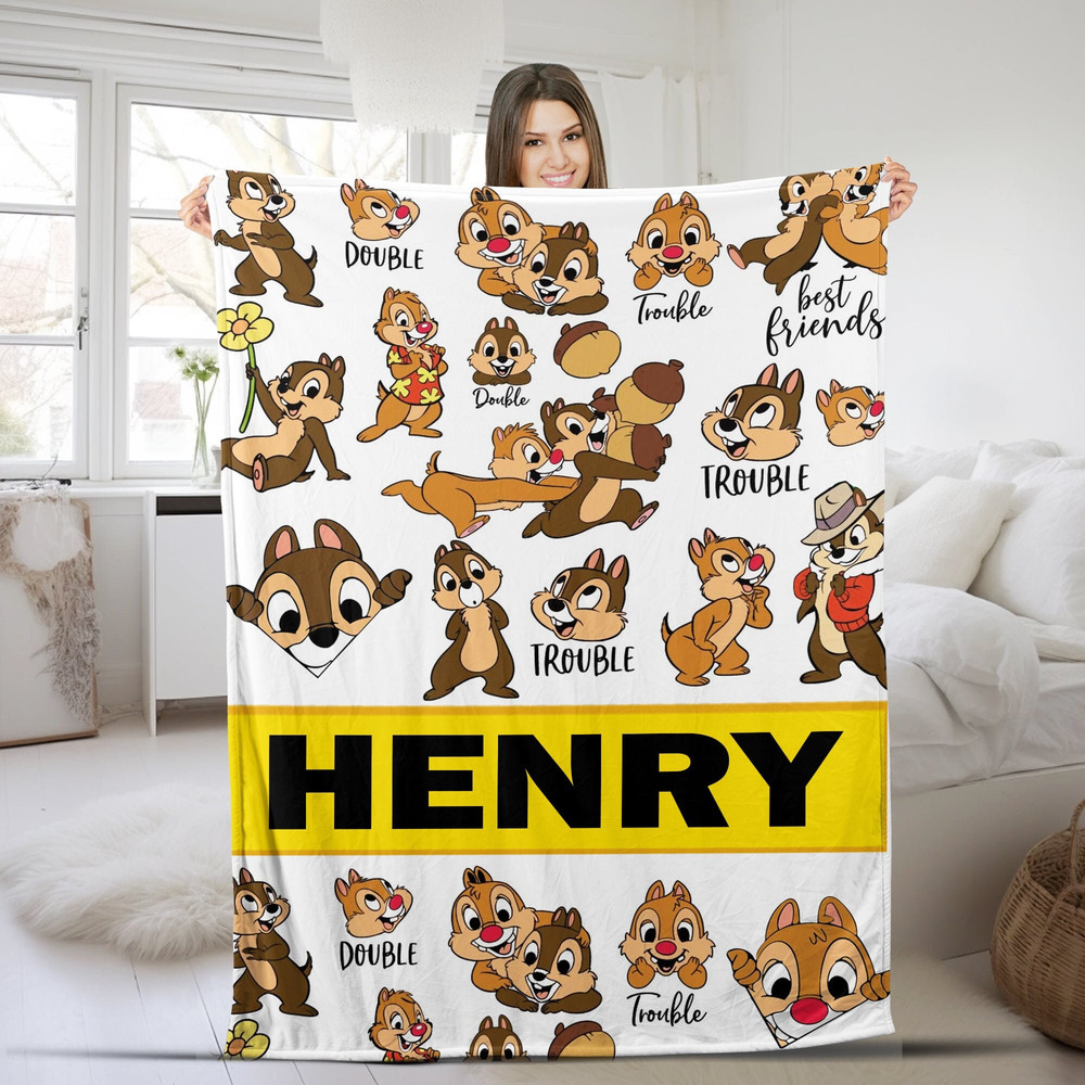 Chip And Dale Blanket, Custom Name Chipmunks Blanket, Disney Baby Name Blanket, Velveteen Plush Blanket, Double Trouble Blanket NFON44.jpg