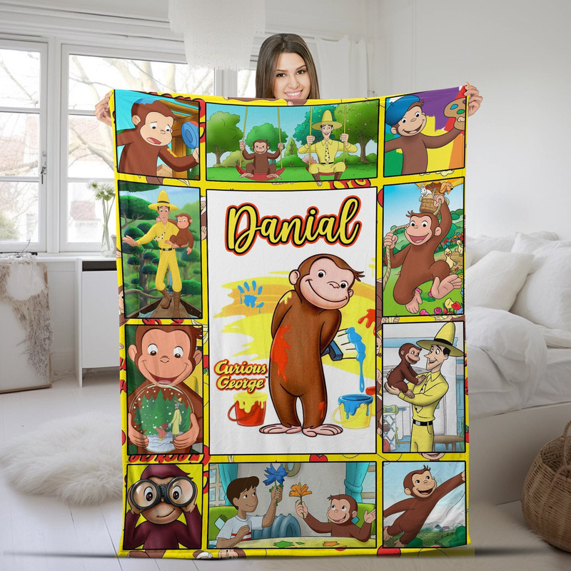 Curious George Blanket, Personalized Curious George Fleece Blanket, Custom Name Blanket, Birthday Gifts for Kids, Christmas Gifts BYB418.jpg
