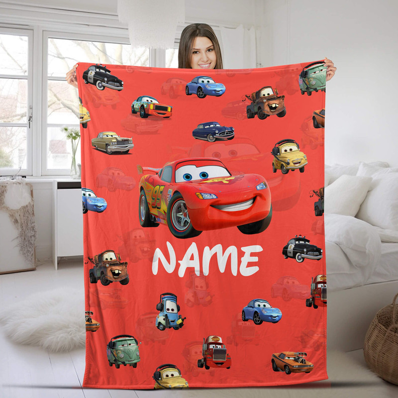 Custom Name Lightning McQueen And Friends Blanket, Cars Movie Blanket, Baby Name Blanket, Gift For Kid, Disneyland Velvet Blanket NFOP03.jpg