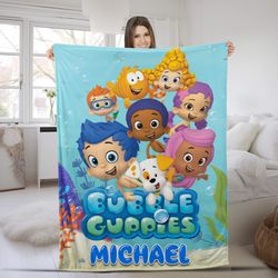 customized bubble guppies bedding decor, bubble guppies party velvet blanket, bubble guppies cartoon birthday gift, chri