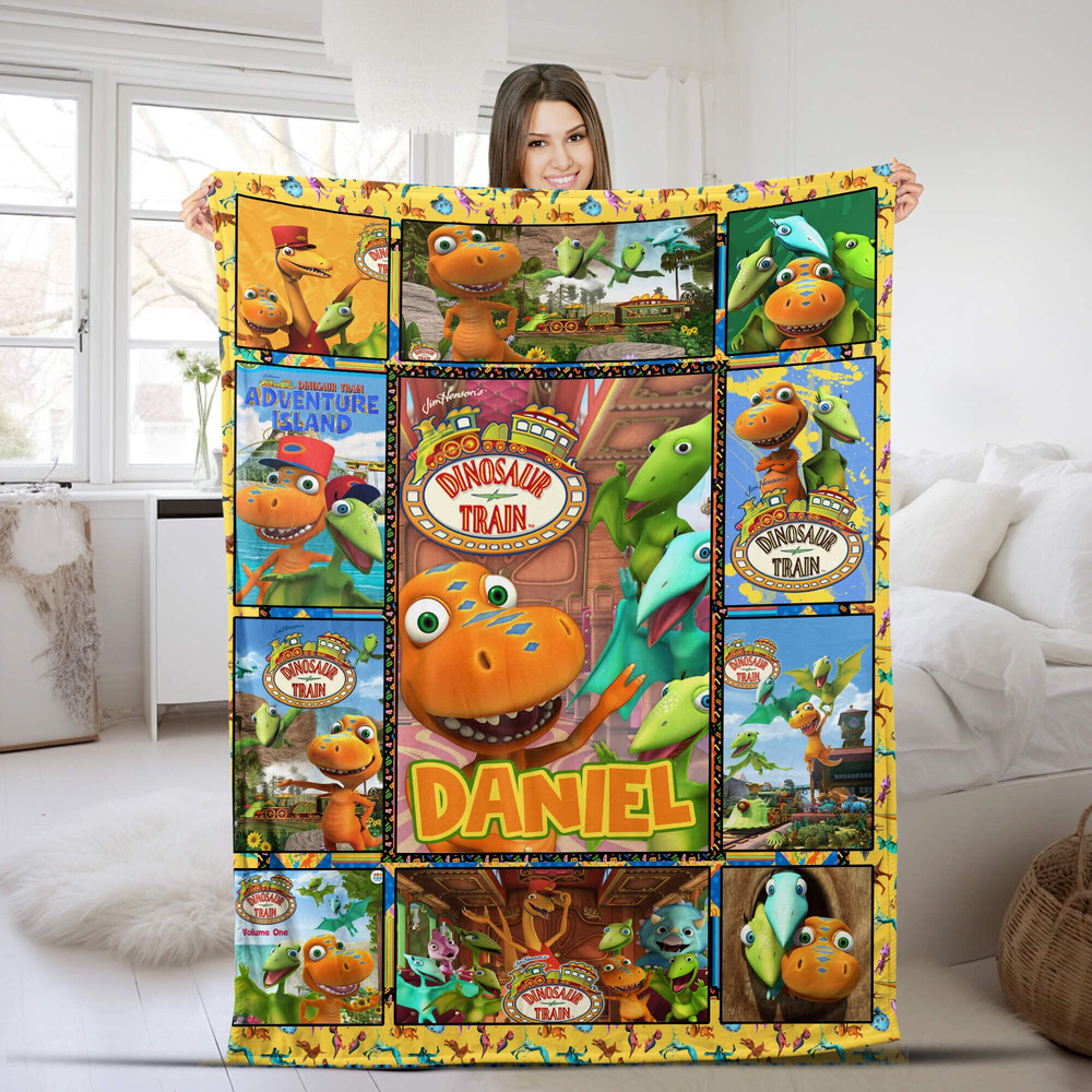 Cute Dinosaur Train Blanket, Dinosaur Train Birthday Party, Dinosaur Train Gifts, Custom Name Blanket, Sofa Blanket NFNM49 1.jpg
