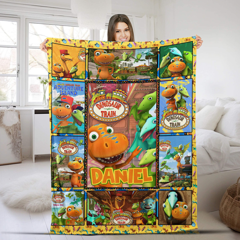 Cute Dinosaur Train Blanket, Dinosaur Train Birthday Party, Dinosaur Train Gifts, Custom Name Blanket, Sofa Blanket NFNM49 1.jpg