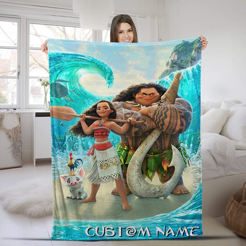 Disney Custom Name Blanket, Personalized Blanket, Disney Moana Cartoon Characters Blanket, TV Show Blanket, Disneyland Blanket NFOP05.jpg