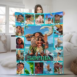 disney moana fleece blanket, personalized disney princess moana blanket, moana and maui, christmas gifts, birthday gifts