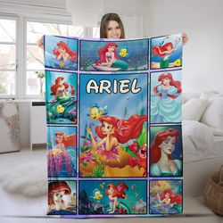 personalized ariel princess blanket, the little mermaid cartoon blanket, disney movies blanket, disney characters blanke