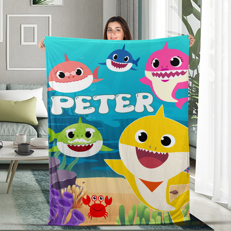 Personalized Baby Shark Fleece Blanket, Baby Shark Family Blanket, Baby Shark Throw Blanket For Couch Sofa, Christmas Gift For Kids BXM127.jpg