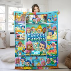 personalized bubble guppies blanket, bubble guppies party blanket, cartoon characters sofa blanket, custom tv show blank