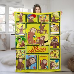 personalized curious george blanket curious george blanket, curious george birthday gifts, curious george throw blanket