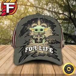 HOT Baby Yoda Hug New Orleans Saints Logo For Life Cap