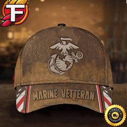 Marine Veteran Hat Old Retro USA Flag Proud Served Marine Corps Veteran Cap Merch Gifts Hat Classic Cap