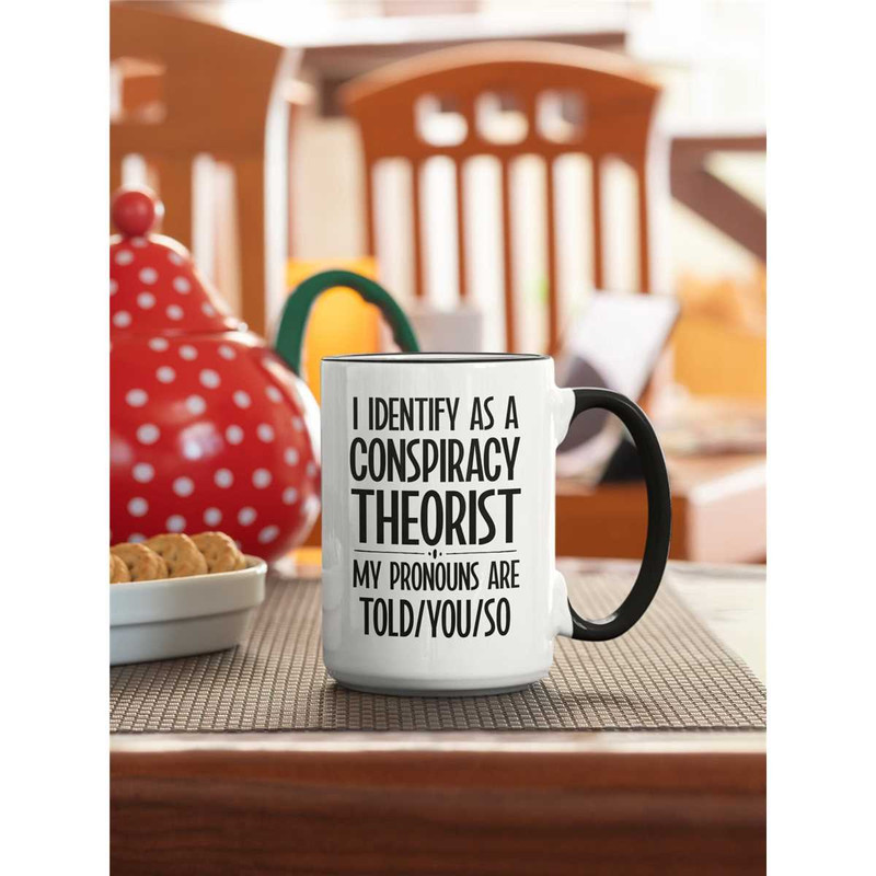 Conspiracy Theorist Mug, Conspiracy Gifts, I Identify as a Conspiracy Theorist, My Pronouns are Told You So, Funny Consp.jpg
