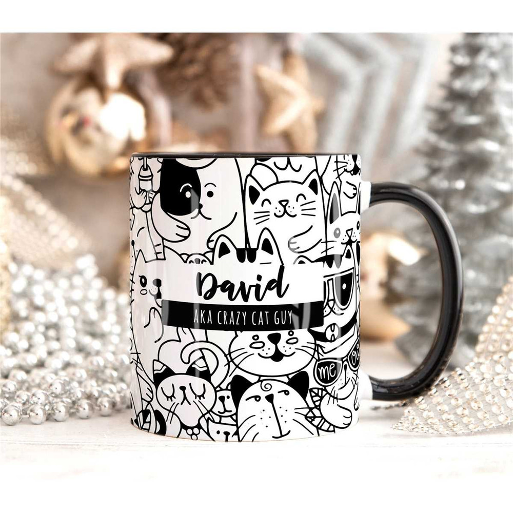 CRAZY CAT MAN Personalised Name Cat Mug, Personalised Mug, Cat Lover Gift For Him, Valentines Gift Him, Brother Dad Son 1.jpg