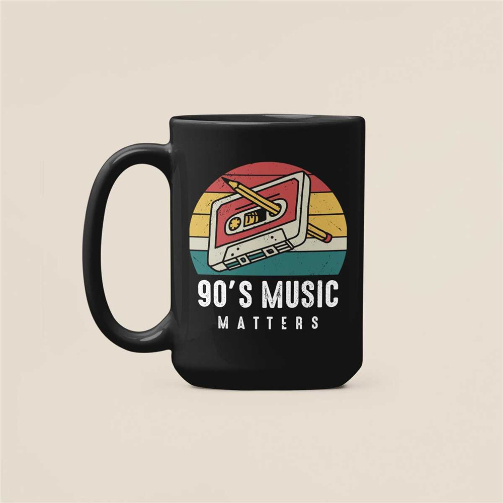 90's Music Mug, 90's Music Matters, Vintage Music Fan, Cassette Tape Coffee Cup, 90s Music Fan Gifts, Funny Pencil in Ca.jpg