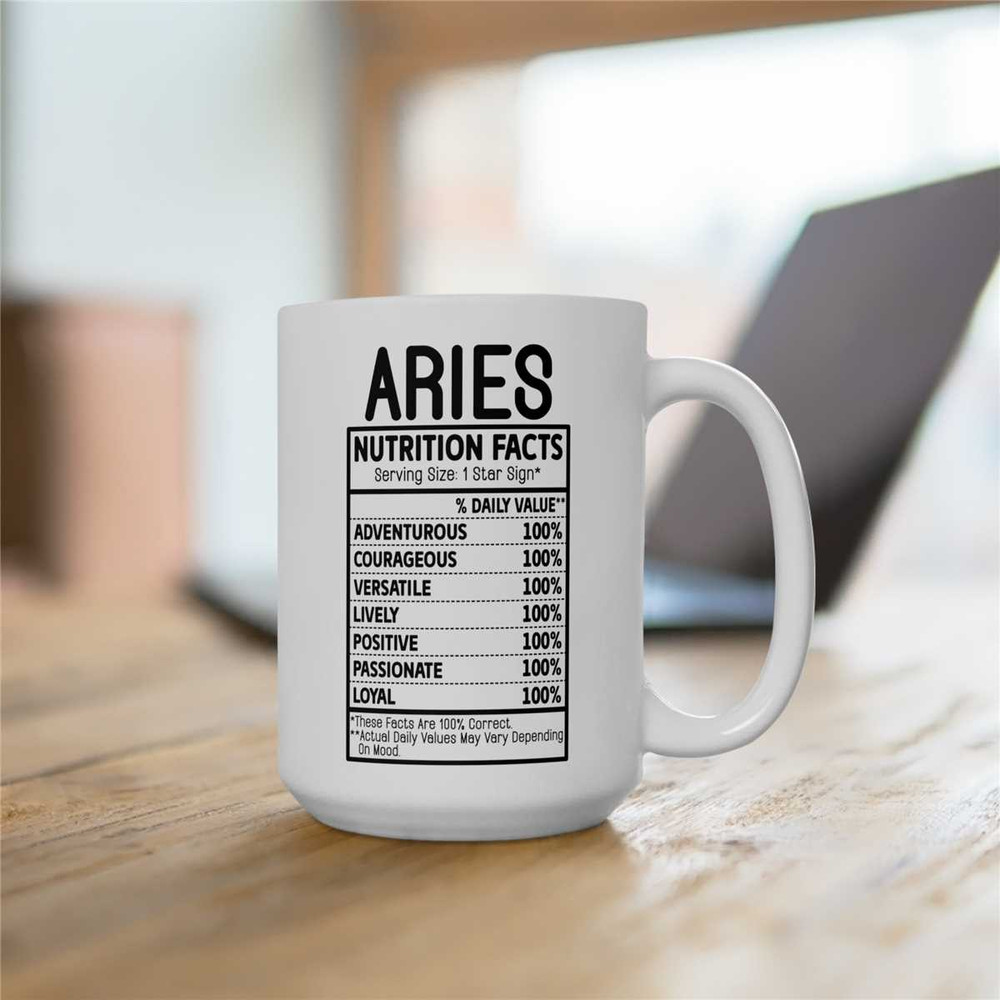 Aries Coffee Mug, Aries Nutrition Facts, Aries Traits, Zodiac Birthday Gift for Her, Horoscope Ceramic Mug.jpg