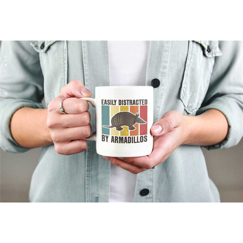 Armadillo Mug, Easily Distracted by Armadillos, Funny Gift for Armadillo Lover, Armadillo Coffee Cup, Retro Vintage Arma.jpg