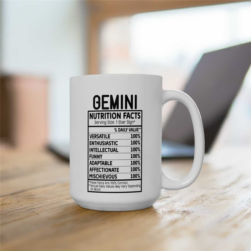 Gemini Coffee Mug, Gemini Nutrition Facts, Gemini Traits, Zodiac Birthday Gift for Her, Horoscope Ceramic Mug.jpg