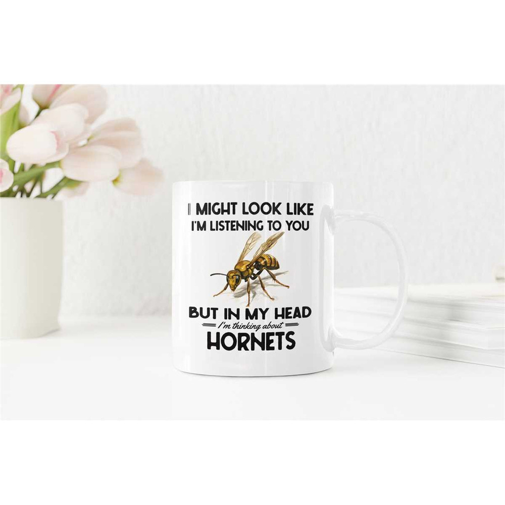 Hornet Gifts, Funny Hornet Mug, I Might Look Like I'm Listening to You but In My Head I'm Thinking About Hornets, Yellow.jpg