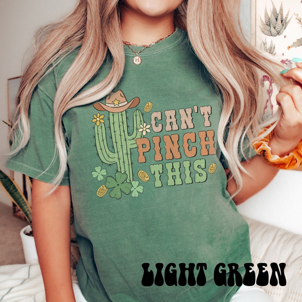 Comfort Colors® Retro Can't Pinch This Cowboy St Patricks T-shirt, Western St Patricks Day Christian Smiley Tshirt, Shamrock Smiley T-shirt.jpg