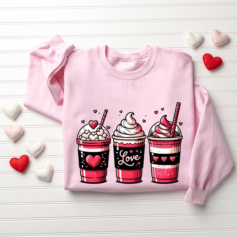 Coffee Love Sweatshirt, Cute Valentines Sweatshirt, Valentine Sweatshirt, Valentine's Day Sweatshirt, Happy Valentines Day, Girlfriend Gift.jpg
