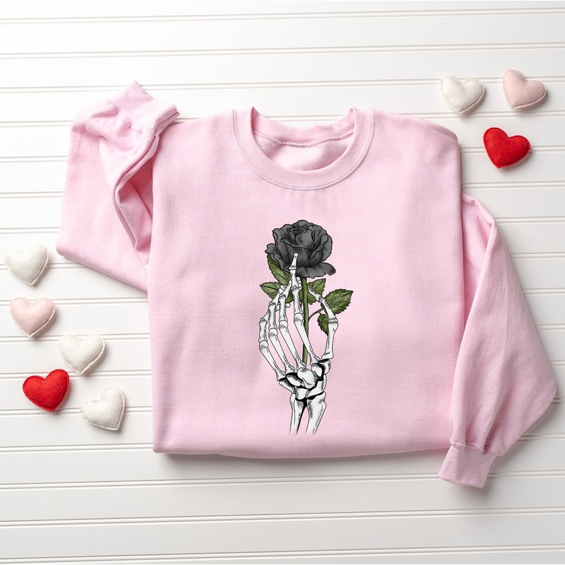 Flower Skeleton Gothic Valentine Sweatshirt, Love Sweatshirt, Valentine's Day Sweatshirt, Gothic Valentine, Women's Sweatshirt, Gift for Her.jpg