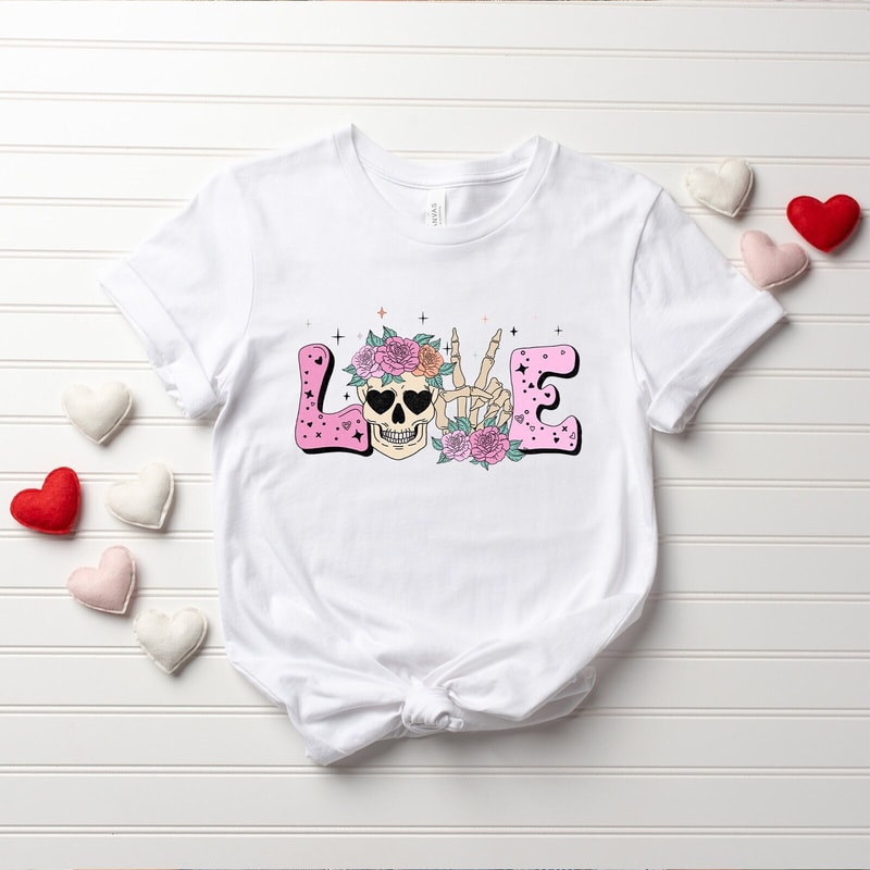Flower Skeleton Love Shirt, Valentine's Day Shirt, Love Shirt, Funny Valentines Day, Skull Shirt, Happy Valentines Day, Boho Shirt for Women.jpg