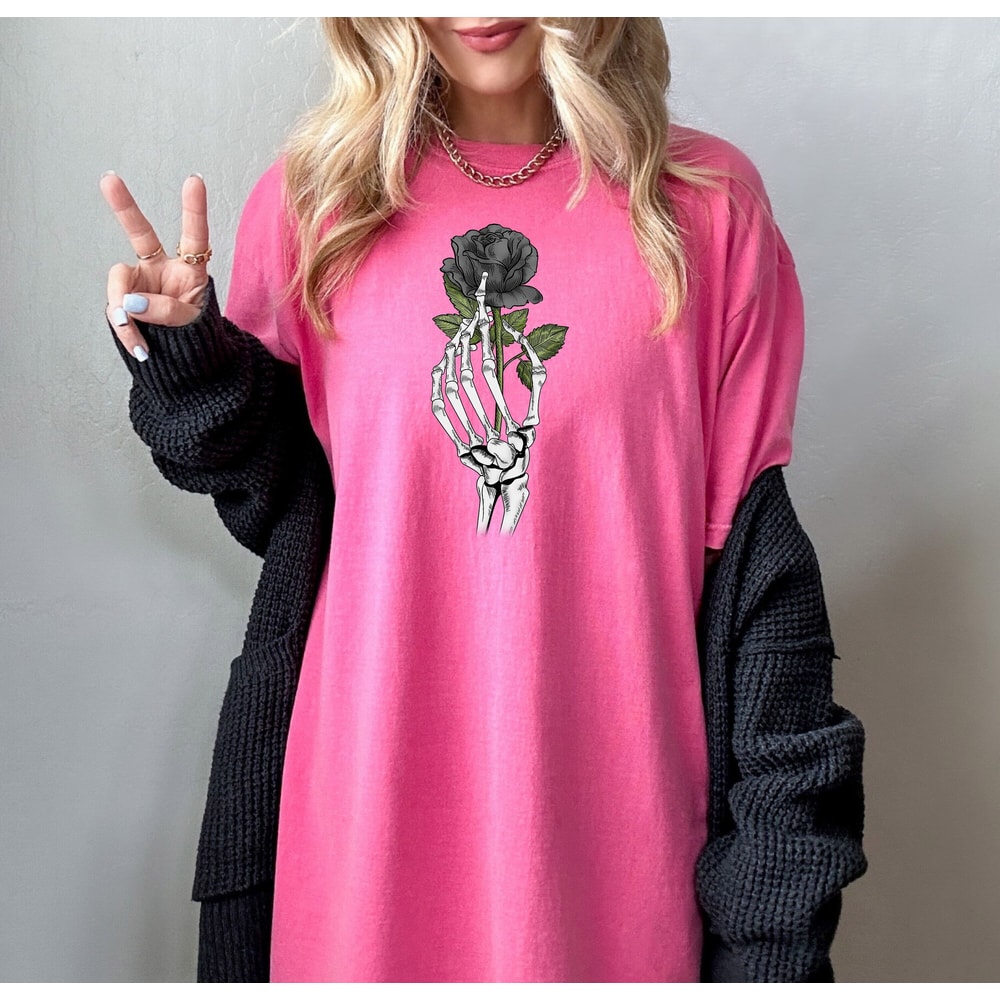 Skeleton Flower Gothic Valentine Shirt, Valentine's Day Shirt, Love Shirt, Valentines Day Shirt, Gothic Clothes, Comfort Colors®, Women Tee.jpg