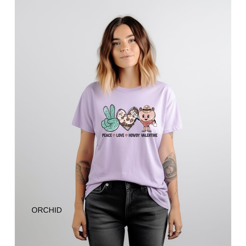 Comfort Colors® Western Howdy Valentine Graphic Tee, Comfort Colors Valentine's Day Graphic Tee, Peace Love Howdy Valentine.jpg