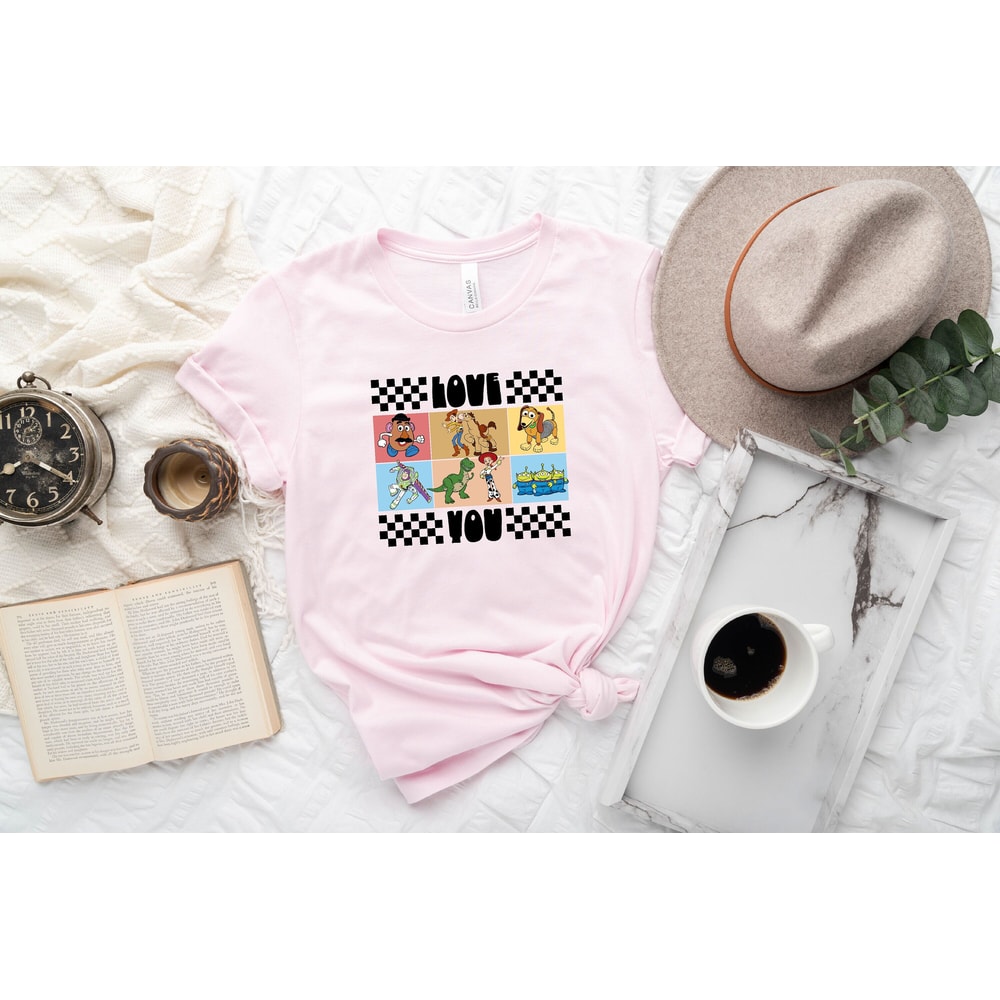 Disney Toy Story Love You Shirt, Disney Characters Checkered Love You Shirt Sweatshirt Hoodie, Disney Trip Shirt, Disney Love Matching Shirt.jpg