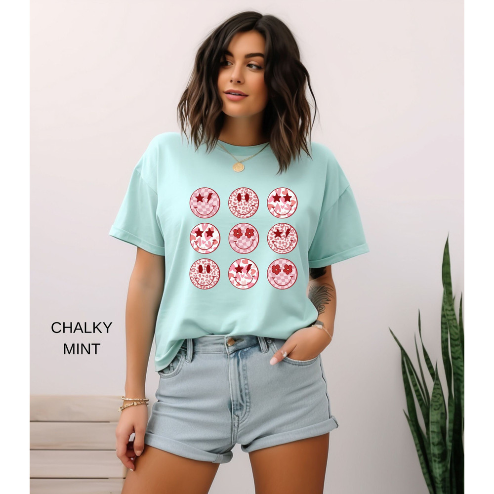 Smiley Face Valentines Shirt, Happy Face Tshirt, Womens Comfort Colors Tshirt, Heart Valentines Day Shirt.jpg