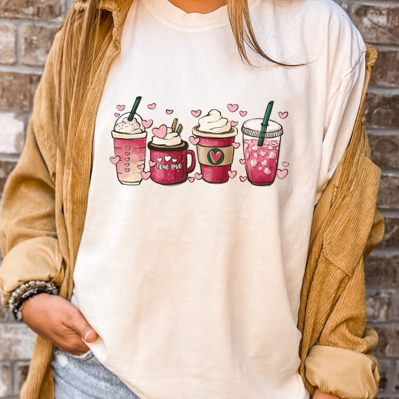 Comfort Colors® I Love Love Shirt, Valentine Coffee T-shirt, Latte Valentine Shirt, Latte Lover Valentines Day Shirt, Valentines Day T-Shirt.jpg