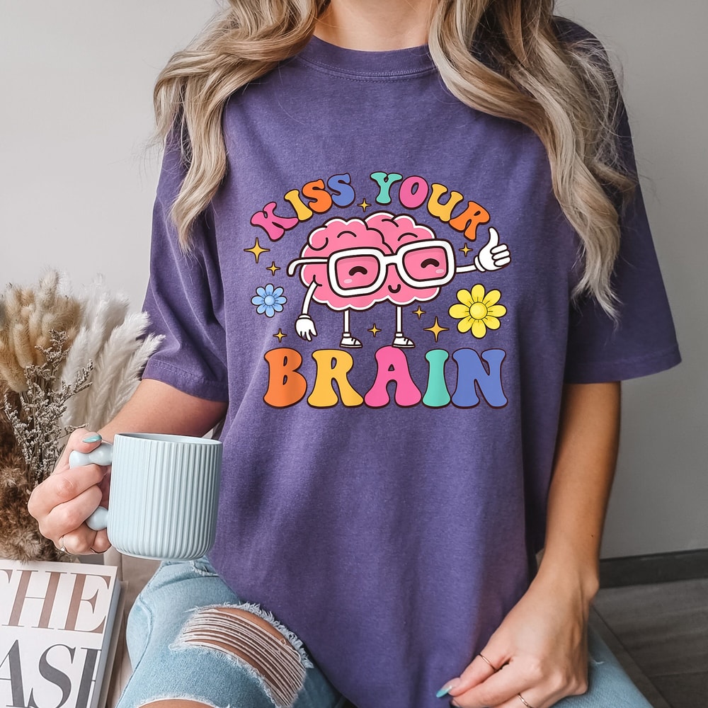 Comfort Colors® Kiss Your Brain Shirt, Biology Teacher Shirt, Gift for Teacher, Back to School Shirt, Teacher Valentine Shirt, Retro T-Shirt.jpg