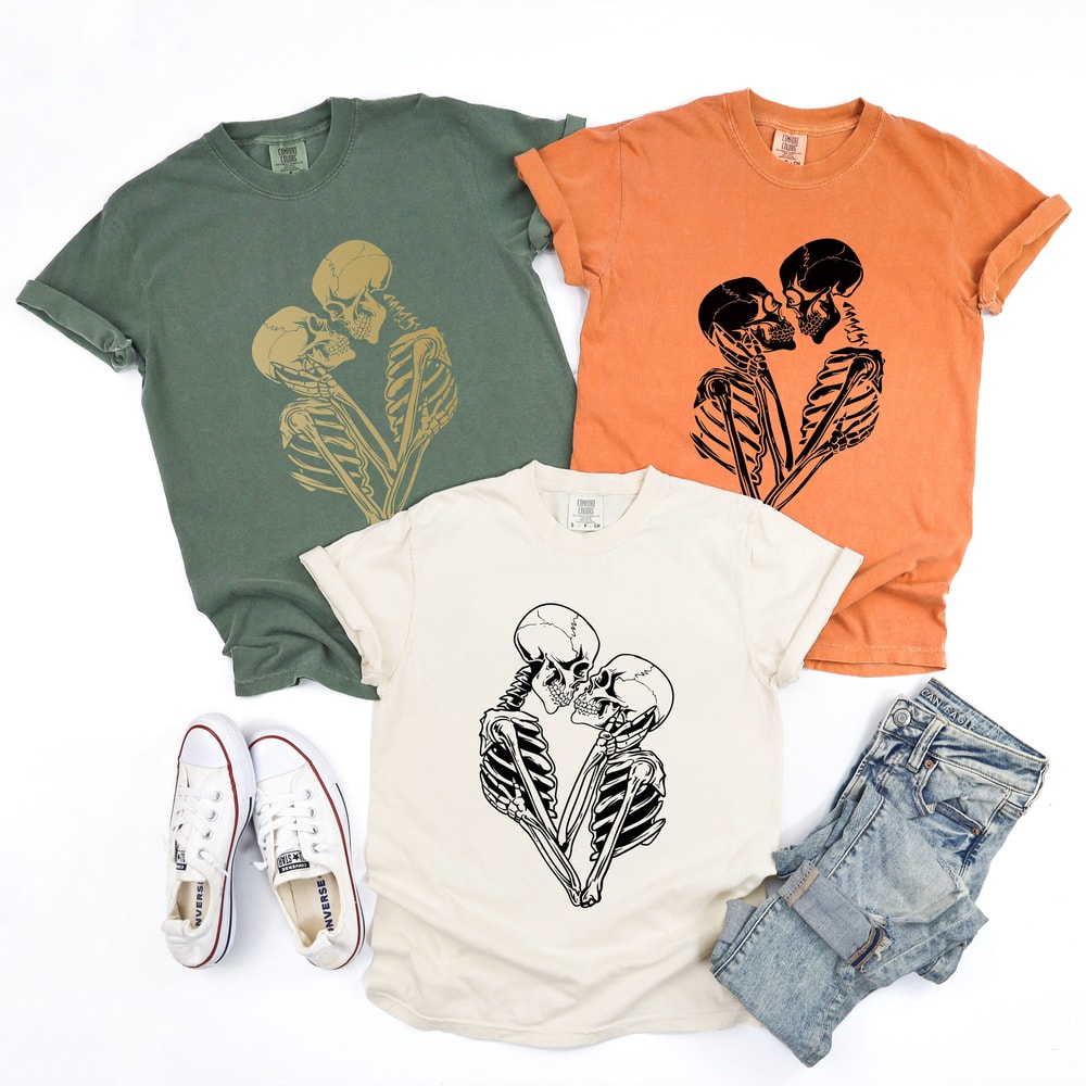 Comfort Colors® Love Skeleton Shirt, Cute Skeleton Shirt, Valentine's Day T-Shirt, Valentines Shirt, Kiss Skeleton Shirt, Love Shirt.jpg