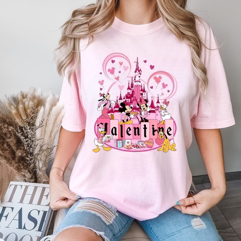 Comfort Colors® Mickey And Friends Valentines, Disneyland Valentines Day Shirt, Valentines Disney Family Tee, Disney Castle Shirt.jpg