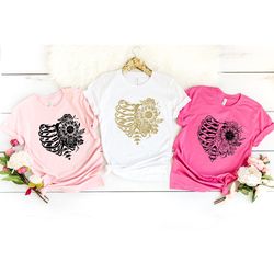 comfort colors rib cage flower shirt, aesthetic rib cage shirt, valentines day t-shirt, valentines shirt, skeleton shirt