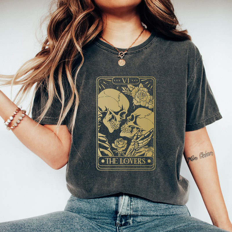 Comfort Colors® The Lovers Tarot Card Shirt, Rose Skeleton Shirt, Valentine's Day T-Shirt, Tarot Card Shirt, Kiss Skeleton Shirt, Love Shirt.jpg