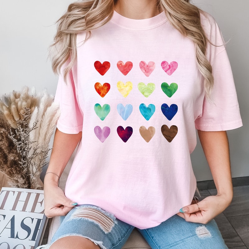 Comfort Colors® Valentine Colorful Heart T-Shirt, Valentines Day T-Shirt, Colorful Heart Shirt, Love Shirt, Valentines Day Heart Shirt.jpg